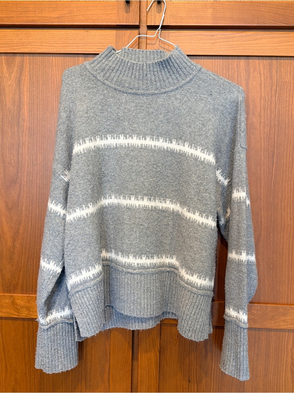 Nine West Gray & White Striped Mock Neck Sweater